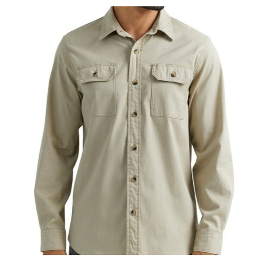 Wrangler Epic Soft Flex Men Oversized Button-Up Long Sleeves Shirt Beige 2XL